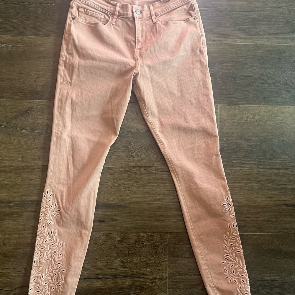 Frame Denim Pink Embroidered Ankle Crop Jeans